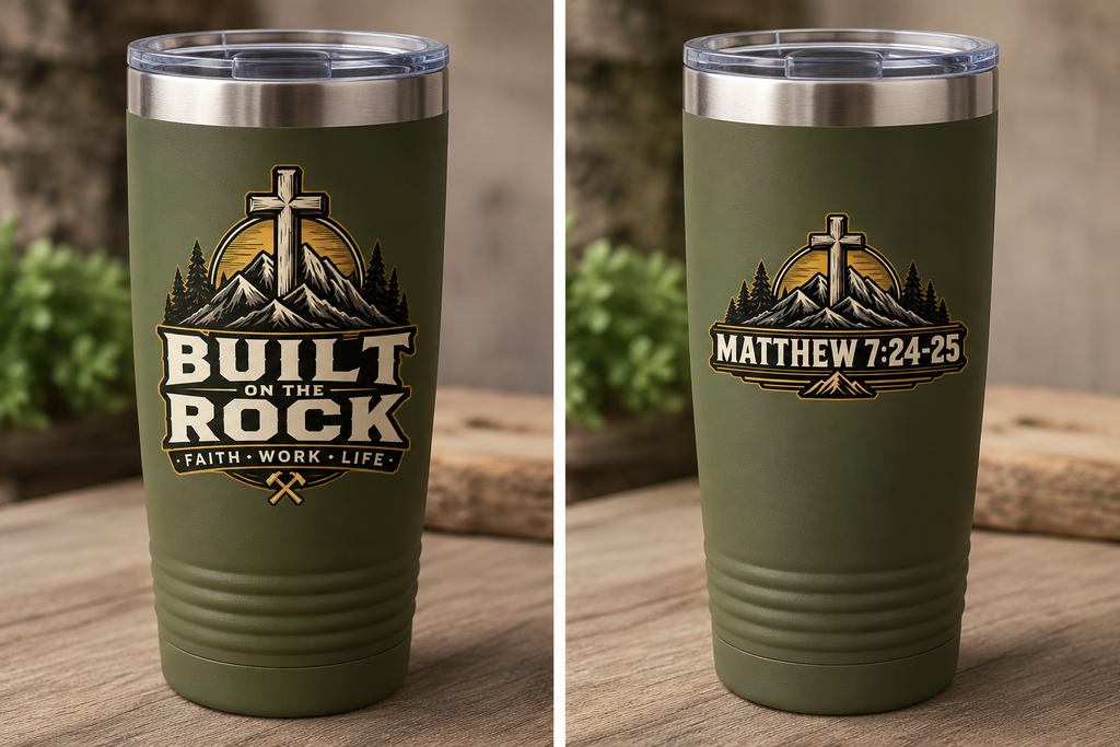 Built on the Rock 20oz Insulated Tumbler — Matthew 7:24–25