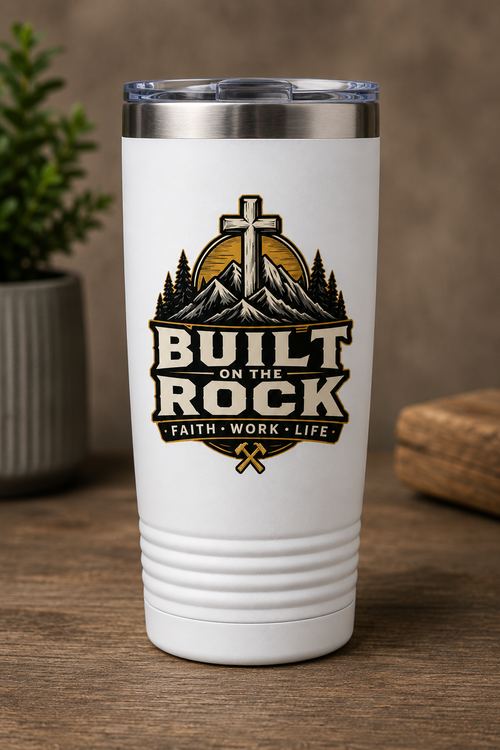 Built on the Rock 20oz Insulated Tumbler — Matthew 7:24–25