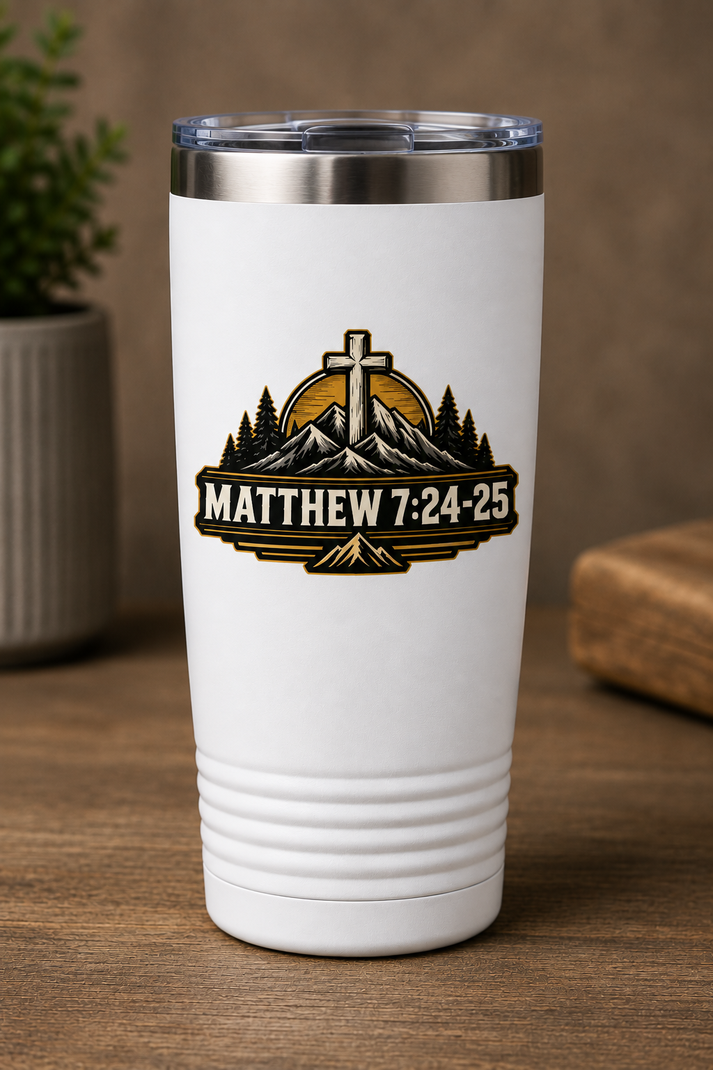 Built on the Rock 20oz Insulated Tumbler — Matthew 7:24–25