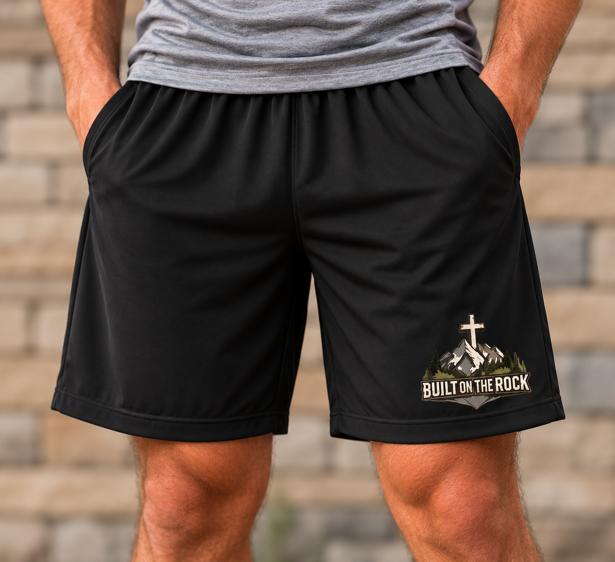 Built on the Rock — Mountain Cross 7" Athletic Shorts