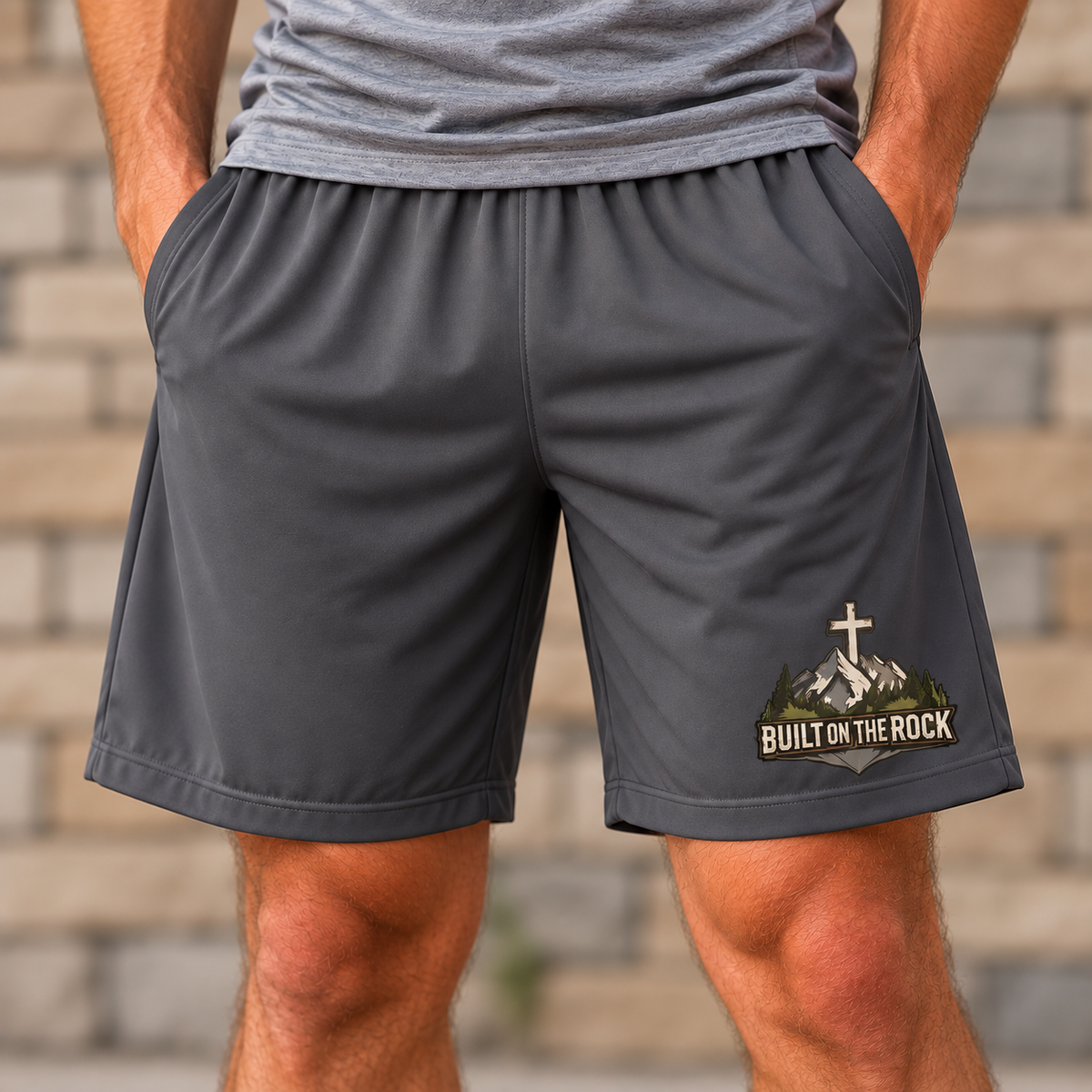 Built on the Rock — Mountain Cross 7" Athletic Shorts
