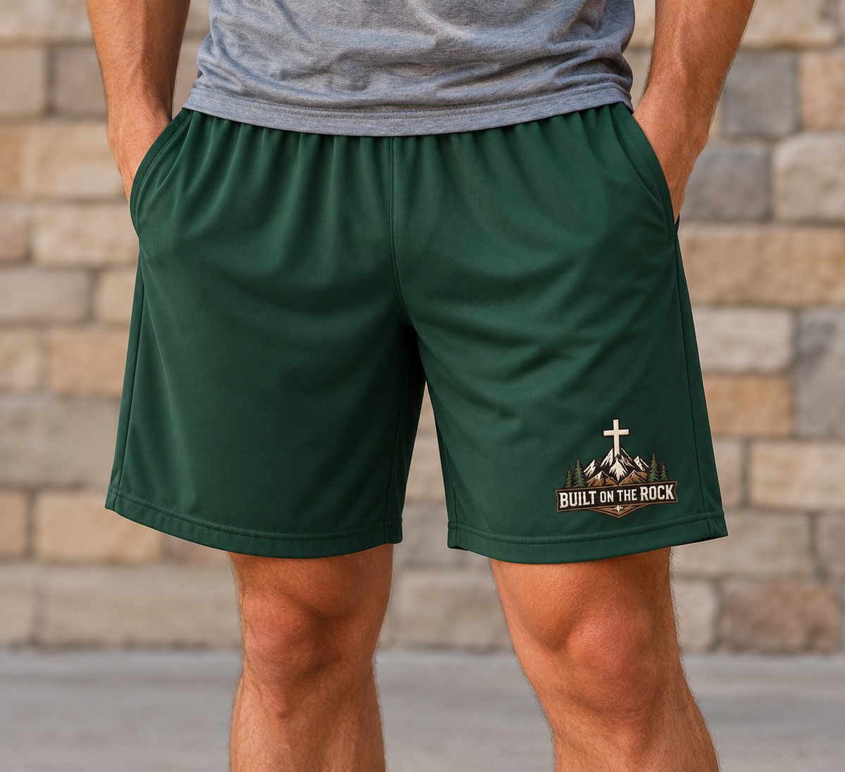 Built on the Rock — Mountain Cross 7" Athletic Shorts